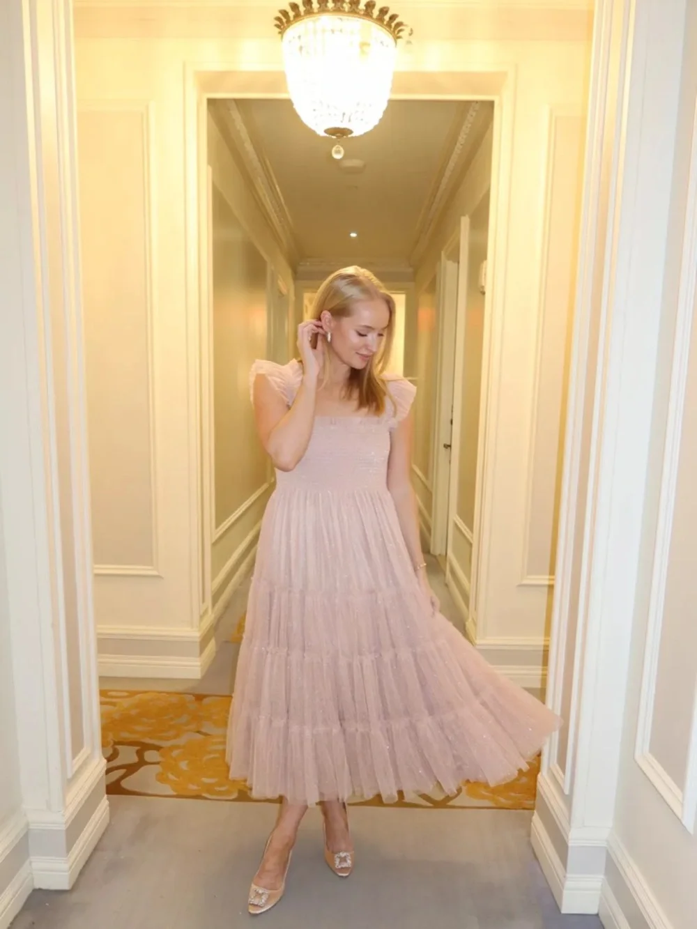 NWT Hill House Collector’s Edition Ellie Nap Midi Maxi Dress Blush Glitter Tulle - Picture 6 of 16